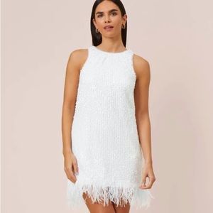 Adrianna Pappel Sequin and Feather Dress - White